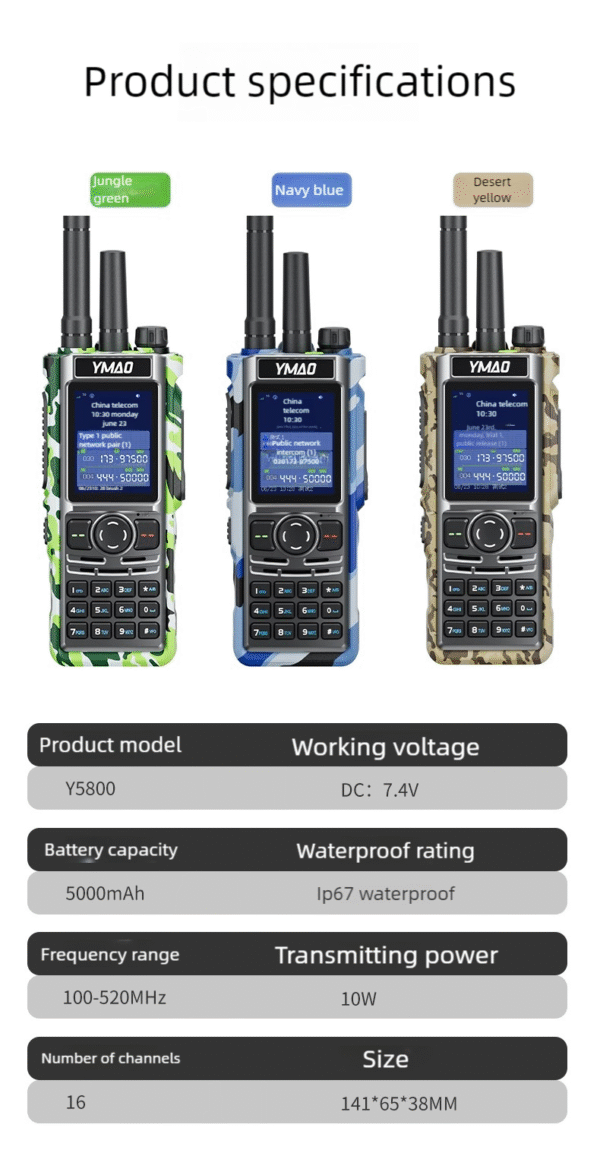 Y5800 10W High output full band two way radio with NOAA, FM radio IP67 waterproof Al smart noise reduct Al smart noise reduction